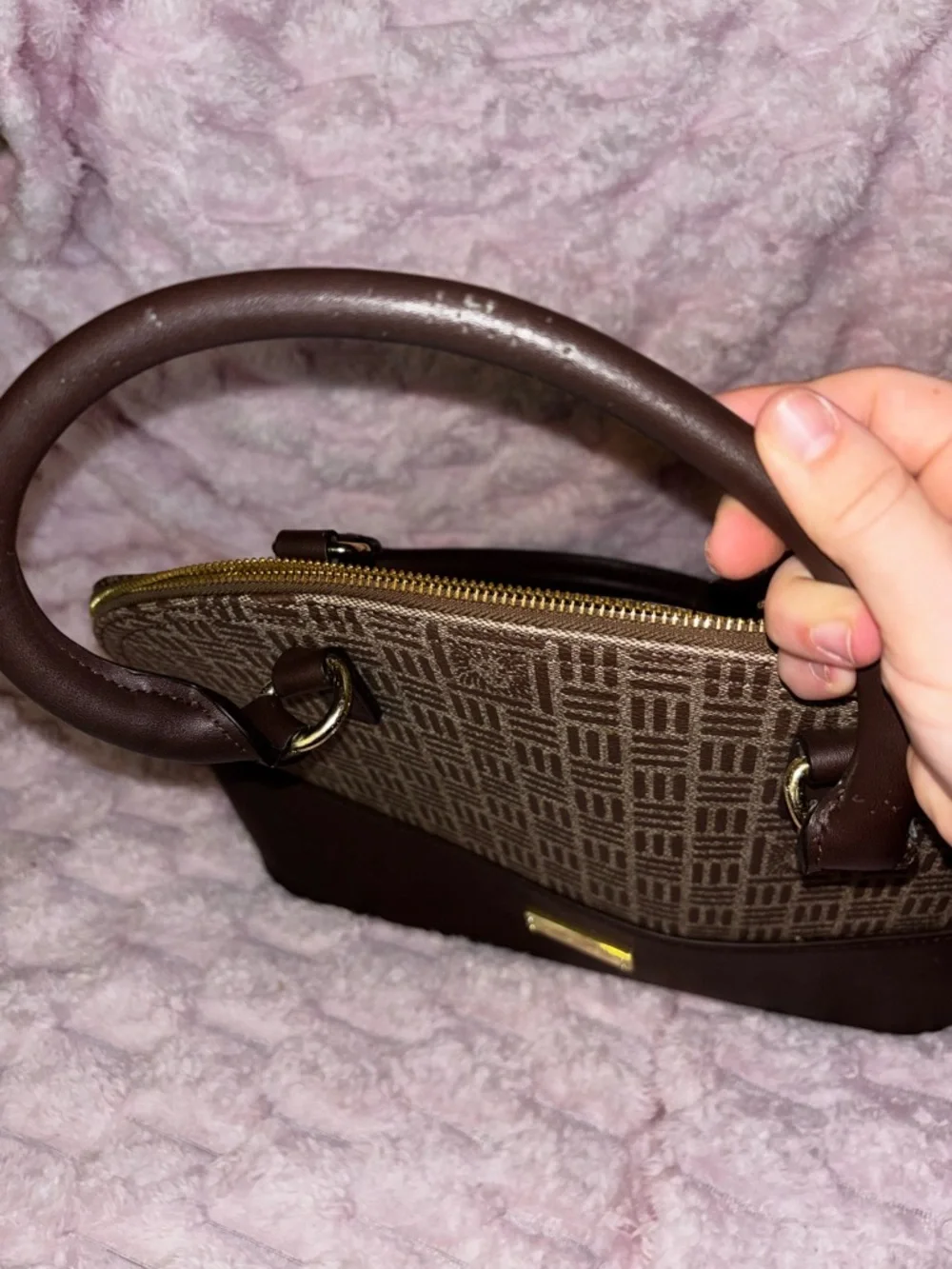 Anne Klein Classic Structured Black and Beige Dome Satchel